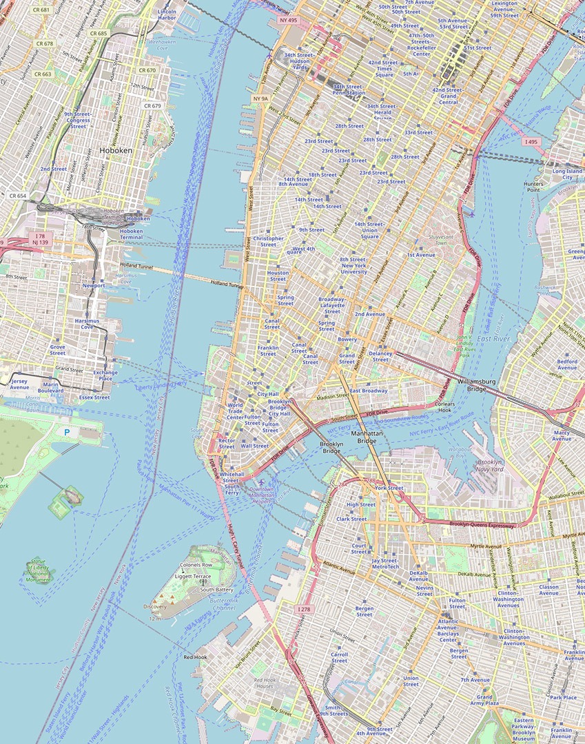 map of Manhattan and Brooklyn